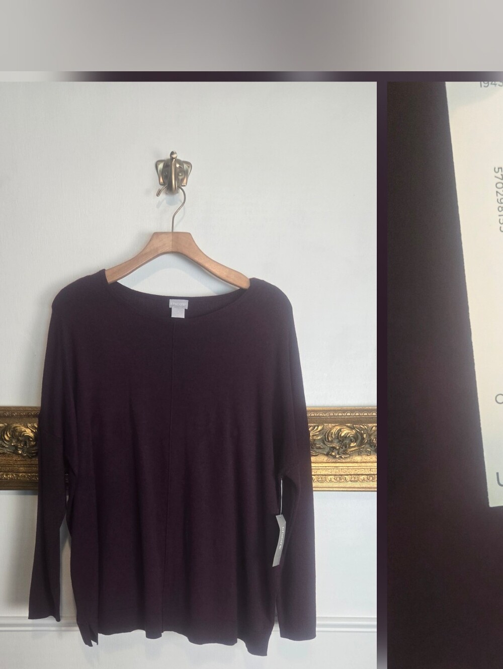 NWT Chicos Cashmere Blend Long Sleeve Crewneck Sweater - Deep Plum Doleman